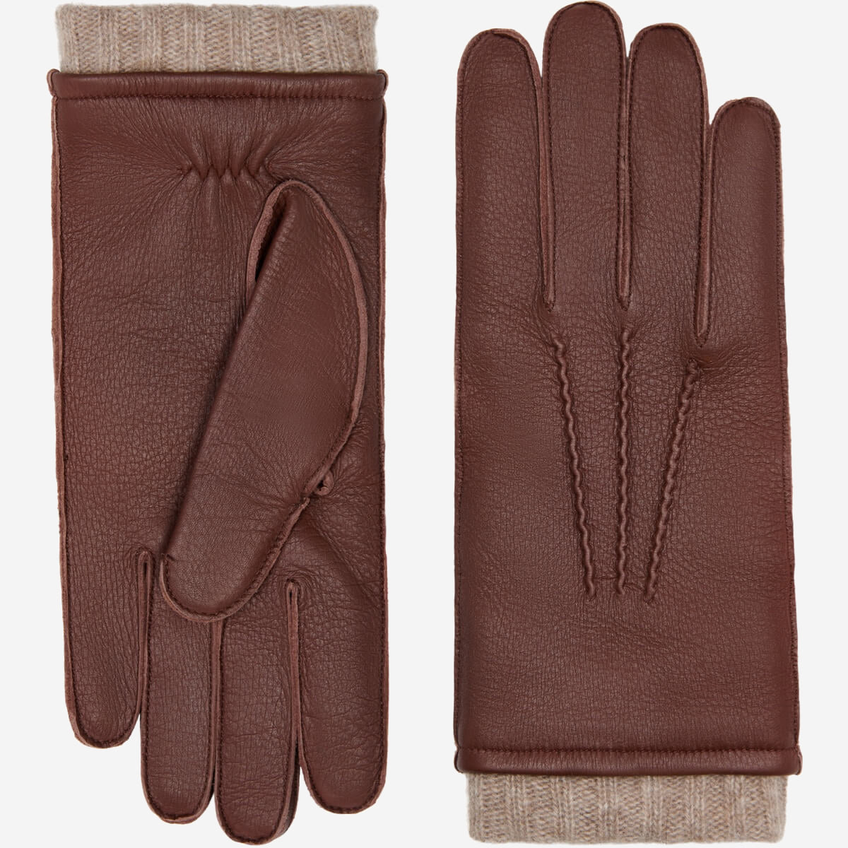 Vittoria (brown) - Italian gloves made of American deerskin leather with cashmere lining - Leather Gloves Online - Luxury Leather Gloves - 1