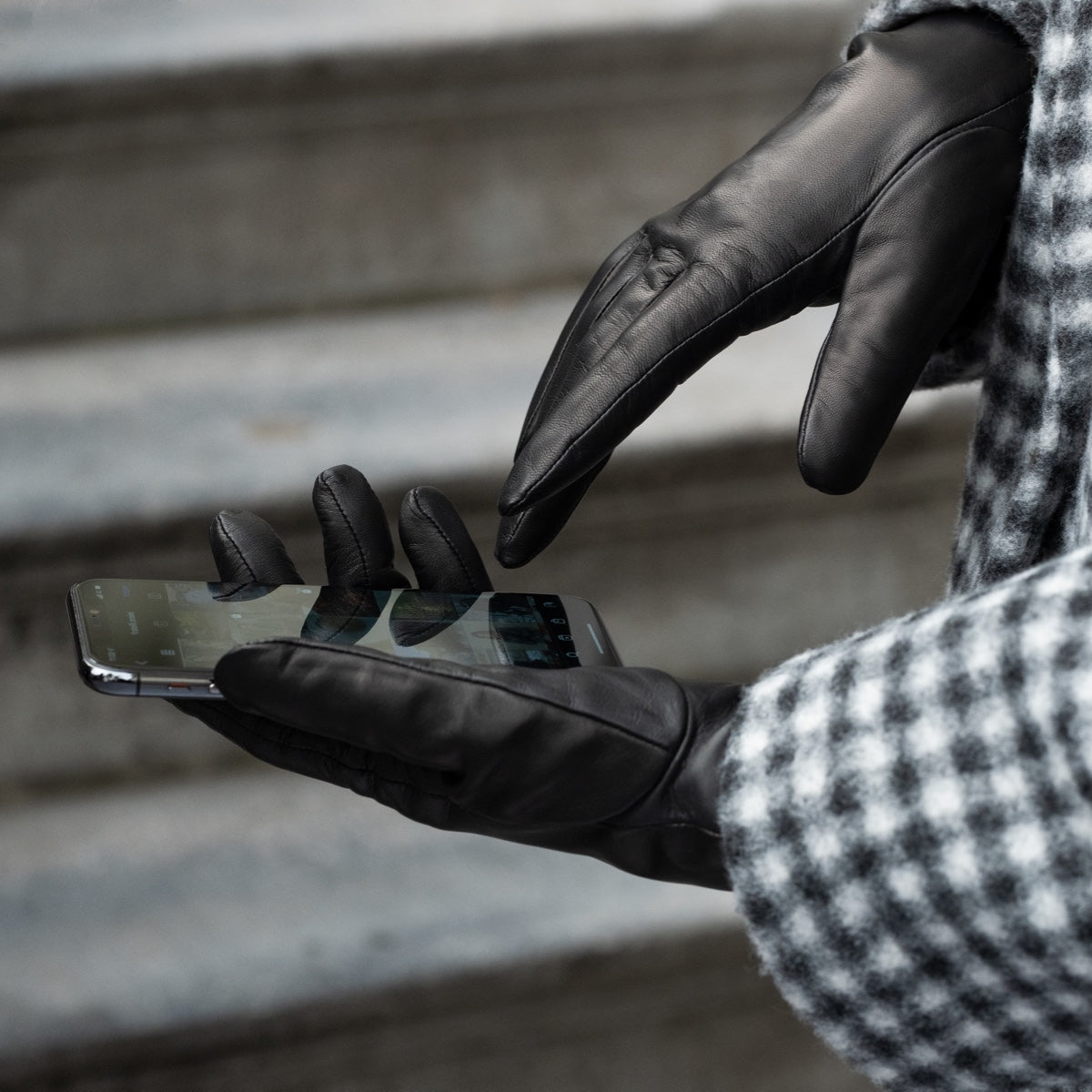 black leather gloves