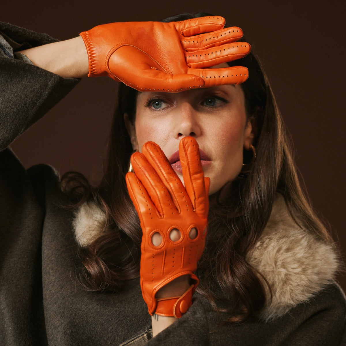 Leather Driving Gloves Orange - Handmade in Italy Leather Gloves Online Leather Driving Gloves Orange - Handmade in Italy Leather Gloves Online
