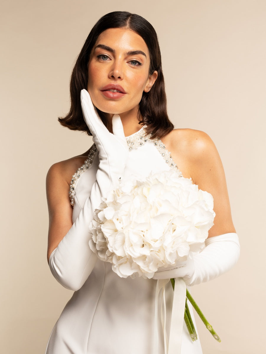 Angelina (white) - Italian silk lined 12-button length leather bridal / opera gloves - Leather Gloves Online - Luxury Leather Gloves - 2