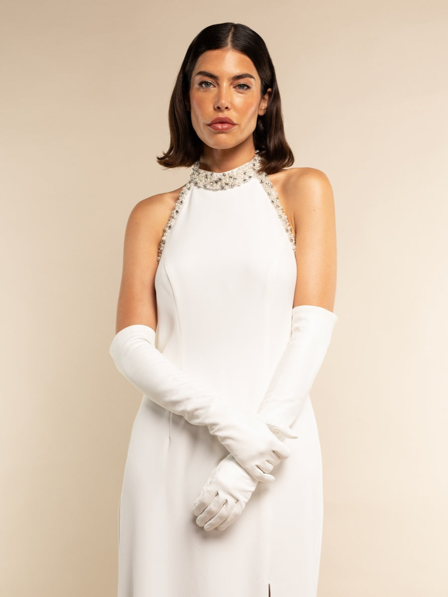 Angelina (white) - Italian silk lined 12-button length leather bridal / opera gloves - Leather Gloves Online - Luxury Leather Gloves - 3