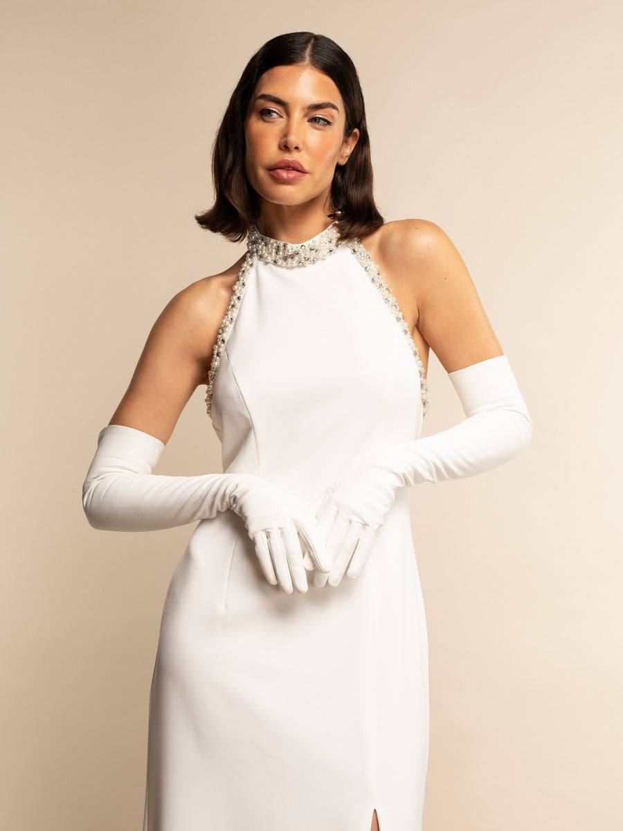 Angelina (white) - Italian silk lined 16-button length leather bridal / opera gloves - Leather Gloves Online - Luxury Leather Gloves - 4