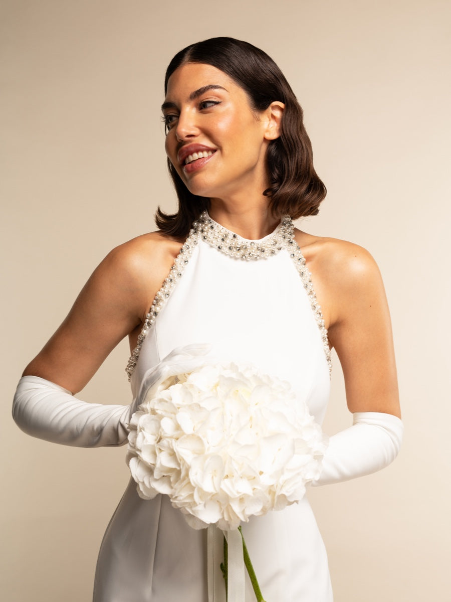 Angelina (white) - Italian silk lined 12-button length leather bridal / opera gloves - Leather Gloves Online - Luxury Leather Gloves - 5