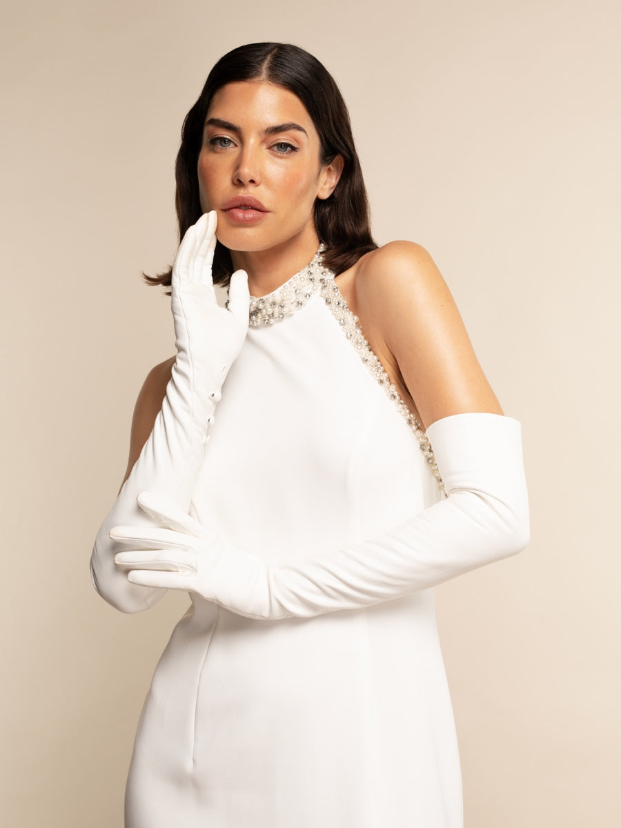 Angelina (white) - Italian silk lined 16-button length leather bridal / opera gloves - Leather Gloves Online - Luxury Leather Gloves - 5