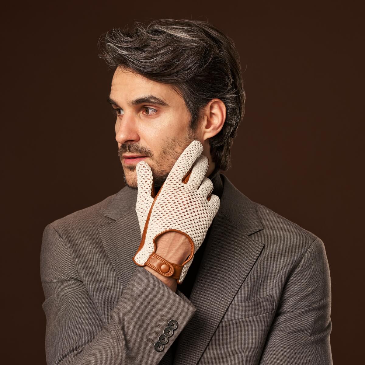 Arturo (cognac) - Hand-sewn Italian crochet driving gloves from lambskin leather - Leather Gloves Online - Luxury Leather Gloves - 10