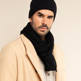 Milano (black) - 100% cashmere ribbed beanie (unisex)  - Leather Gloves Online - Luxury Beanie - 7