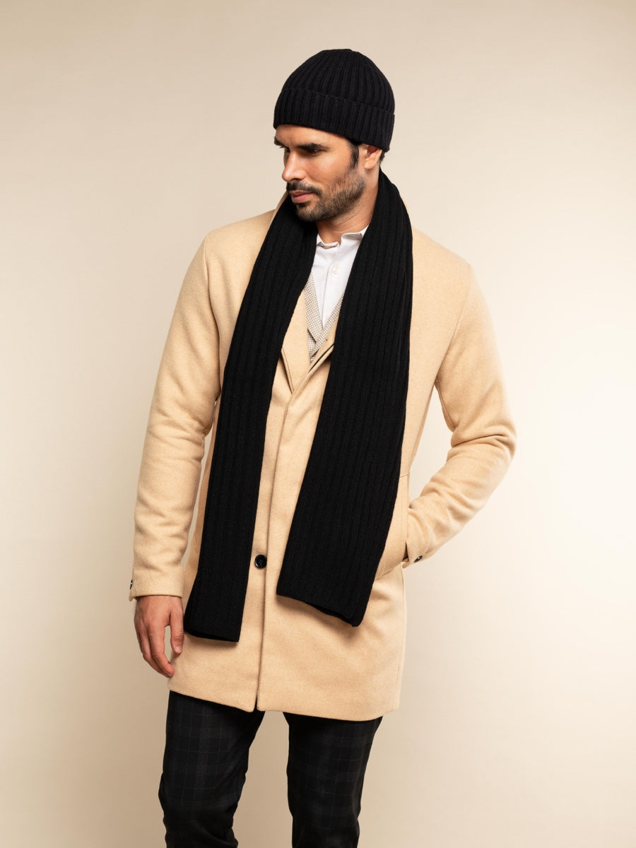Milano (black) - 100% cashmere ribbed beanie (unisex)  - Leather Gloves Online - Luxury Beanie - 9