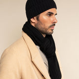 Milano (black) - 100% cashmere ribbed beanie (unisex)  - Leather Gloves Online - Luxury Beanie - 10