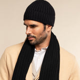 Milano (black) - 100% cashmere ribbed beanie (unisex)  - Leather Gloves Online - Luxury Beanie - 12