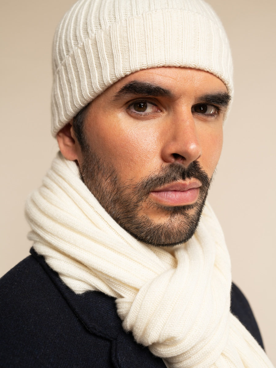 Milano (cream) - 100% cashmere ribbed beanie (unisex) Milano (cream) - 100% cashmere ribbed beanie (unisex) - Leather Gloves Online - Luxury Beanie - 8