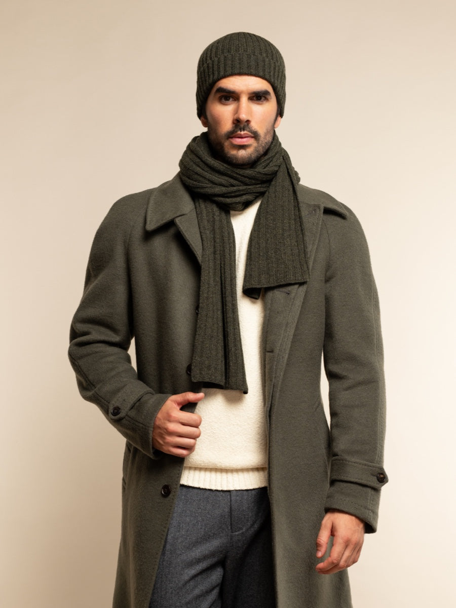 Milano (dark green) - 100% cashmere ribbed beanie (unisex) - Leather Gloves Online - Luxury Beanie - 12