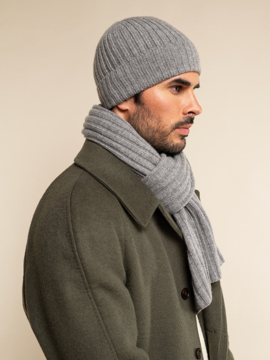 Milano (light grey) - 100% cashmere ribbed beanie (unisex)- Leather Gloves Online - Luxury Beanie - 7