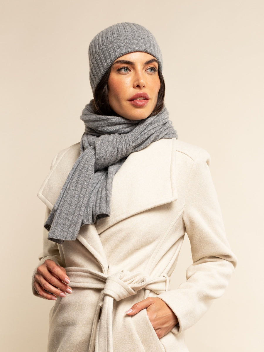 Milano (light grey) - 100% cashmere ribbed beanie (unisex)- Leather Gloves Online - Luxury Beanie - 10