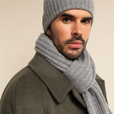 Milano (light grey) - 100% cashmere ribbed beanie (unisex)- Leather Gloves Online - Luxury Beanie -  11