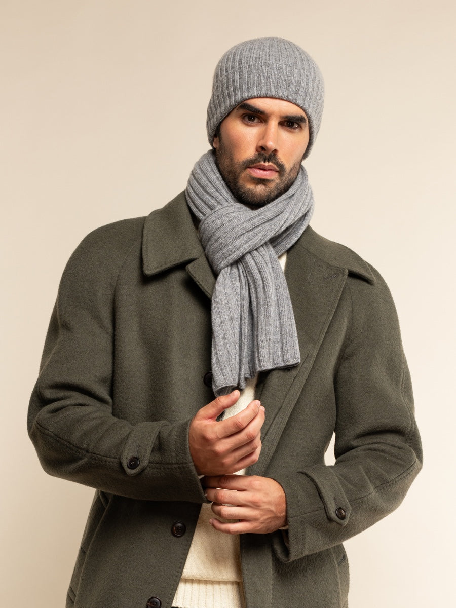 Milano (light grey) - 100% cashmere ribbed beanie (unisex)- Leather Gloves Online - Luxury Beanie - 15