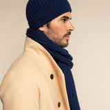 Milano (navy blue) - 100% cashmere ribbed beanie (unisex)- Leather Gloves Online - Luxury Beanie - 7