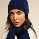 Milano (navy blue) - 100% cashmere ribbed beanie (unisex)- Leather Gloves Online - Luxury Beanie - 12