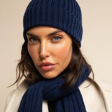 Milano (navy blue) - 100% cashmere ribbed beanie (unisex)- Leather Gloves Online - Luxury Beanie - 12
