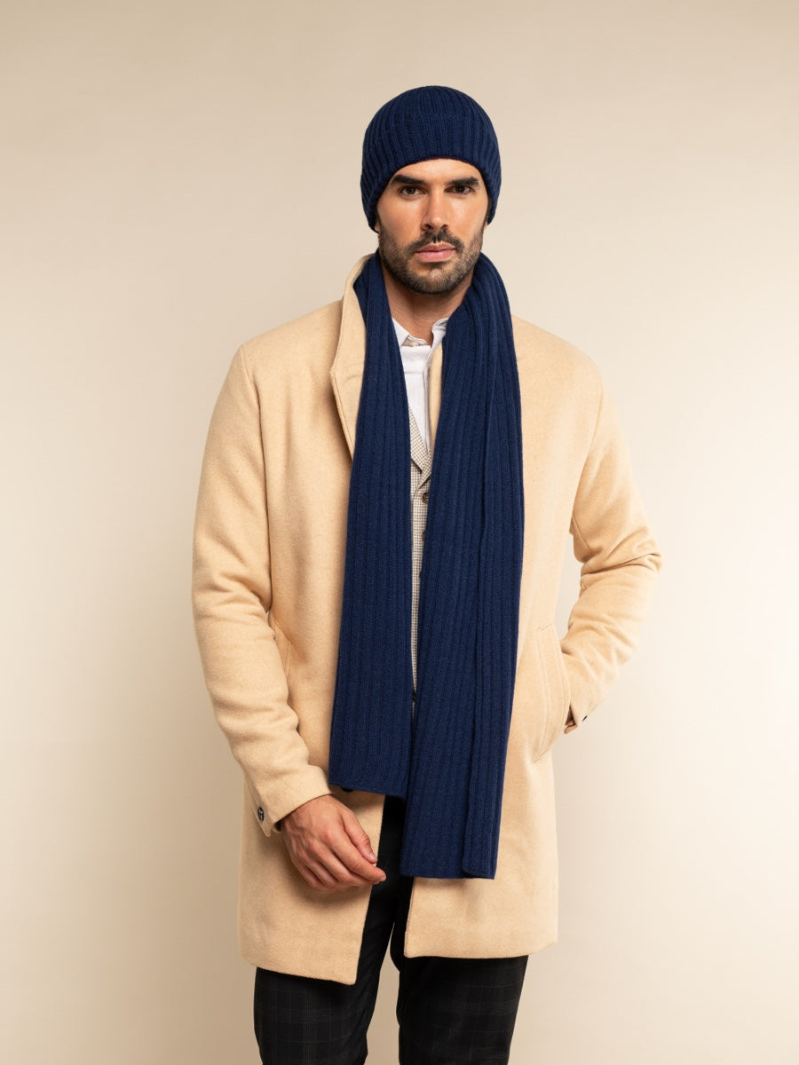 Milano (navy blue) - 100% cashmere ribbed beanie (unisex)- Leather Gloves Online - Luxury Beanie - 13