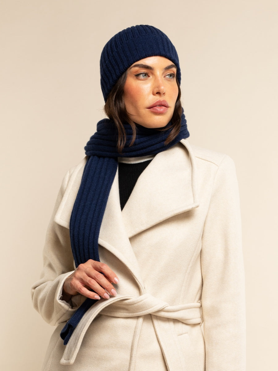 Milano (navy blue) - 100% cashmere ribbed beanie (unisex)- Leather Gloves Online - Luxury Beanie - 14