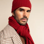 Milano (red) - 100% cashmere ribbed beanie (unisex) - Leather Gloves Online - Luxury Beanie - 7