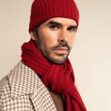 Milano (red) - 100% cashmere ribbed beanie (unisex) - Leather Gloves Online - Luxury Beanie - 7