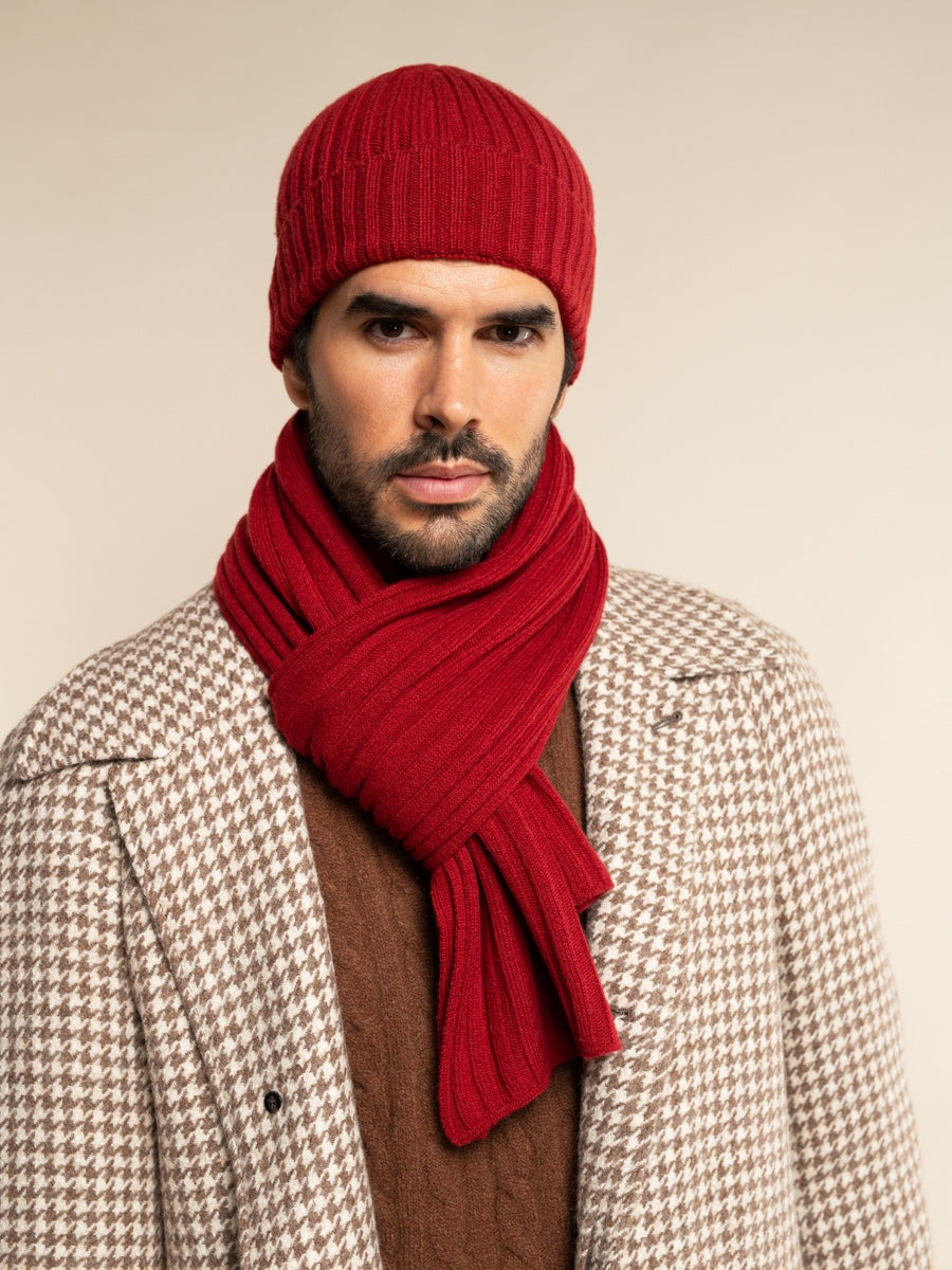Milano (red) - 100% cashmere ribbed beanie (unisex) - Leather Gloves Online - Luxury Beanie - 10