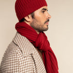 Milano (red) - 100% cashmere ribbed beanie (unisex) - Leather Gloves Online - Luxury Beanie - 12