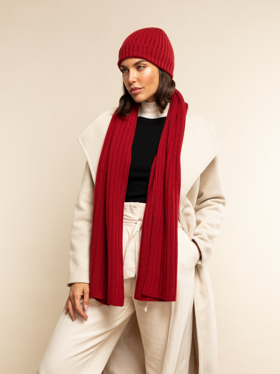 Milano (red) - 100% cashmere ribbed beanie (unisex) - Leather Gloves Online - Luxury Beanie - 14