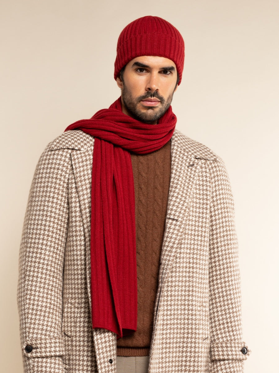 Milano (red) - 100% cashmere ribbed beanie (unisex) - Leather Gloves Online - Luxury Beanie - 15