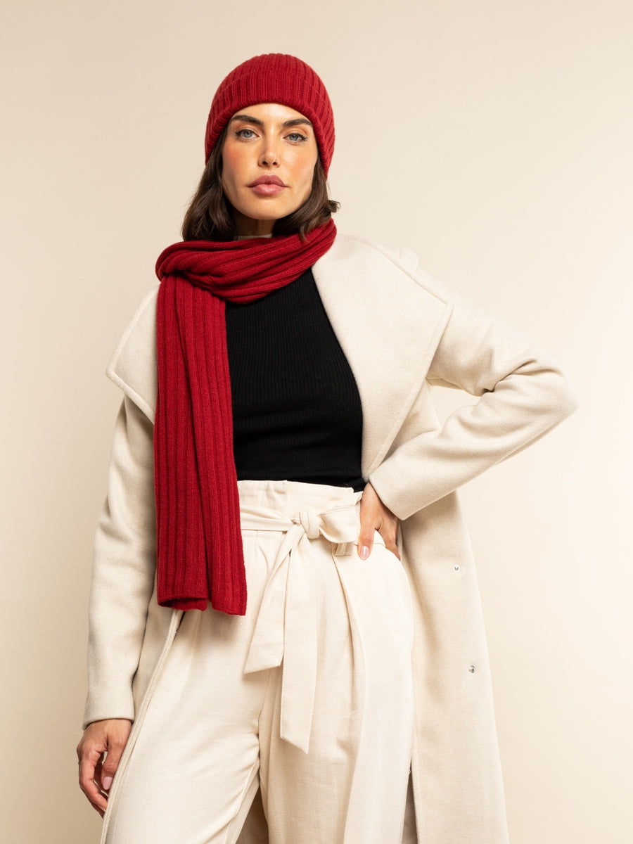 Milano (red) - 100% cashmere ribbed beanie (unisex) - Leather Gloves Online - Luxury Beanie - 16