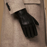 Benjamin (black) – Thick goatskin leather gloves with warm lambswool lining & touchscreen feature