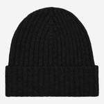 Milano (black) - 100% cashmere ribbed beanie (unisex)  - Leather Gloves Online - Luxury Beanie - 1