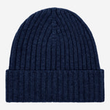 Milano (navy blue) - 100% cashmere ribbed beanie (unisex)- Leather Gloves Online - Luxury Beanie - 1