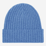 Milano (light blue) - 100% cashmere ribbed beanie (unisex) - Leather Gloves Online - Luxury Beanie - 1