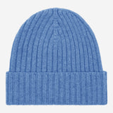 Milano (light blue) - 100% cashmere ribbed beanie (unisex) - Leather Gloves Online - Luxury Beanie - 1