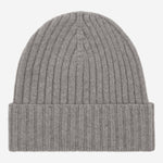 Milano (light grey) - 100% cashmere ribbed beanie (unisex)- Leather Gloves Online - Luxury Beanie - 1