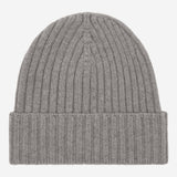 Milano (light grey) - 100% cashmere ribbed beanie (unisex)- Leather Gloves Online - Luxury Beanie - 1