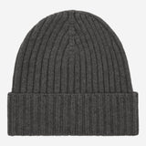 Milano (dark grey) - 100% cashmere ribbed beanie (unisex) - Leather Gloves Online - Luxury Beanie - 1