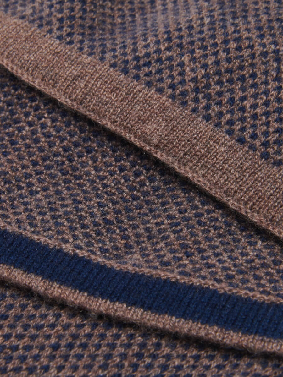 Riccardo (brown & blue) - 100% cashmere scarf with pattern- Leather Gloves Online - Luxury Italian Scarf - 4