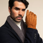 Riccardo (brown & blue) - 100% cashmere scarf with pattern- Leather Gloves Online - Luxury Italian Scarf - 7