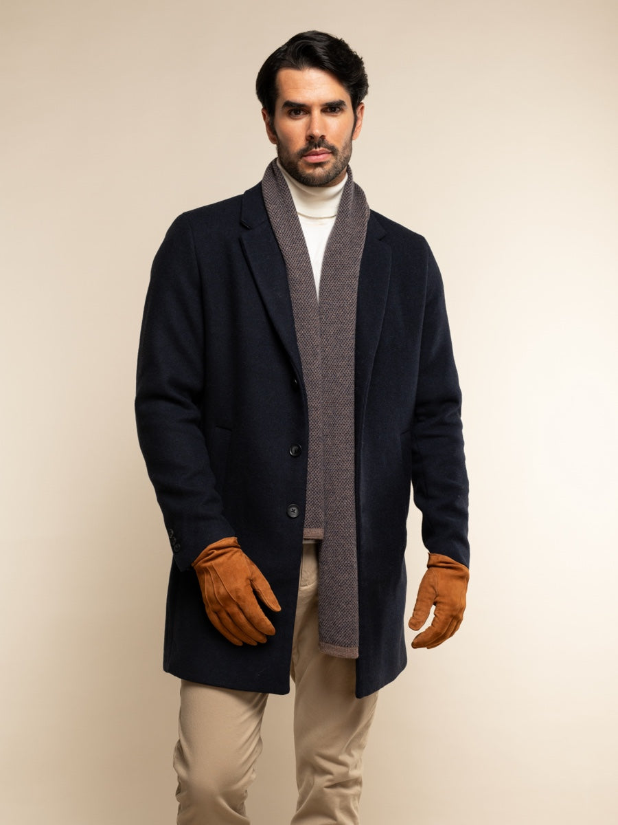 Riccardo (brown & blue) - 100% cashmere scarf with pattern- Leather Gloves Online - Luxury Italian Scarf - 2