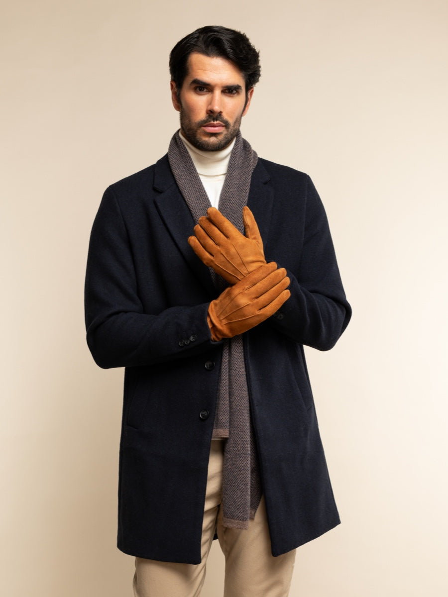 Riccardo (brown & blue) - 100% cashmere scarf with pattern- Leather Gloves Online - Luxury Italian Scarf - 8