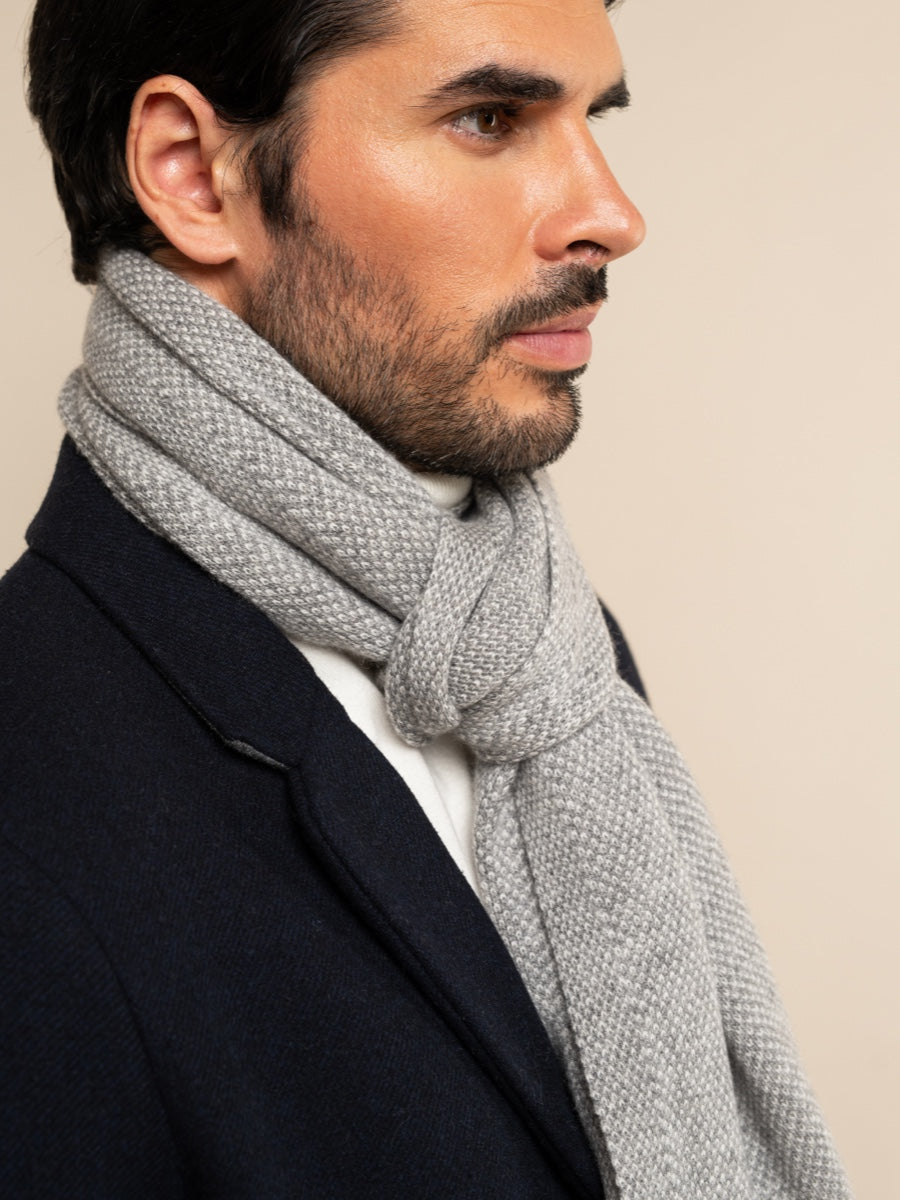 Riccardo (grey & white) - 100% cashmere scarf with pattern - Leather Gloves Online - Luxury Italian Scarf - 9