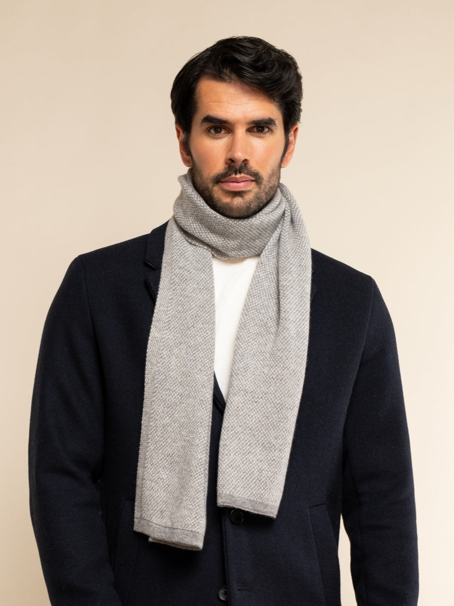 Riccardo (grey & white) - 100% cashmere scarf with pattern - Leather Gloves Online - Luxury Italian Scarf - 2