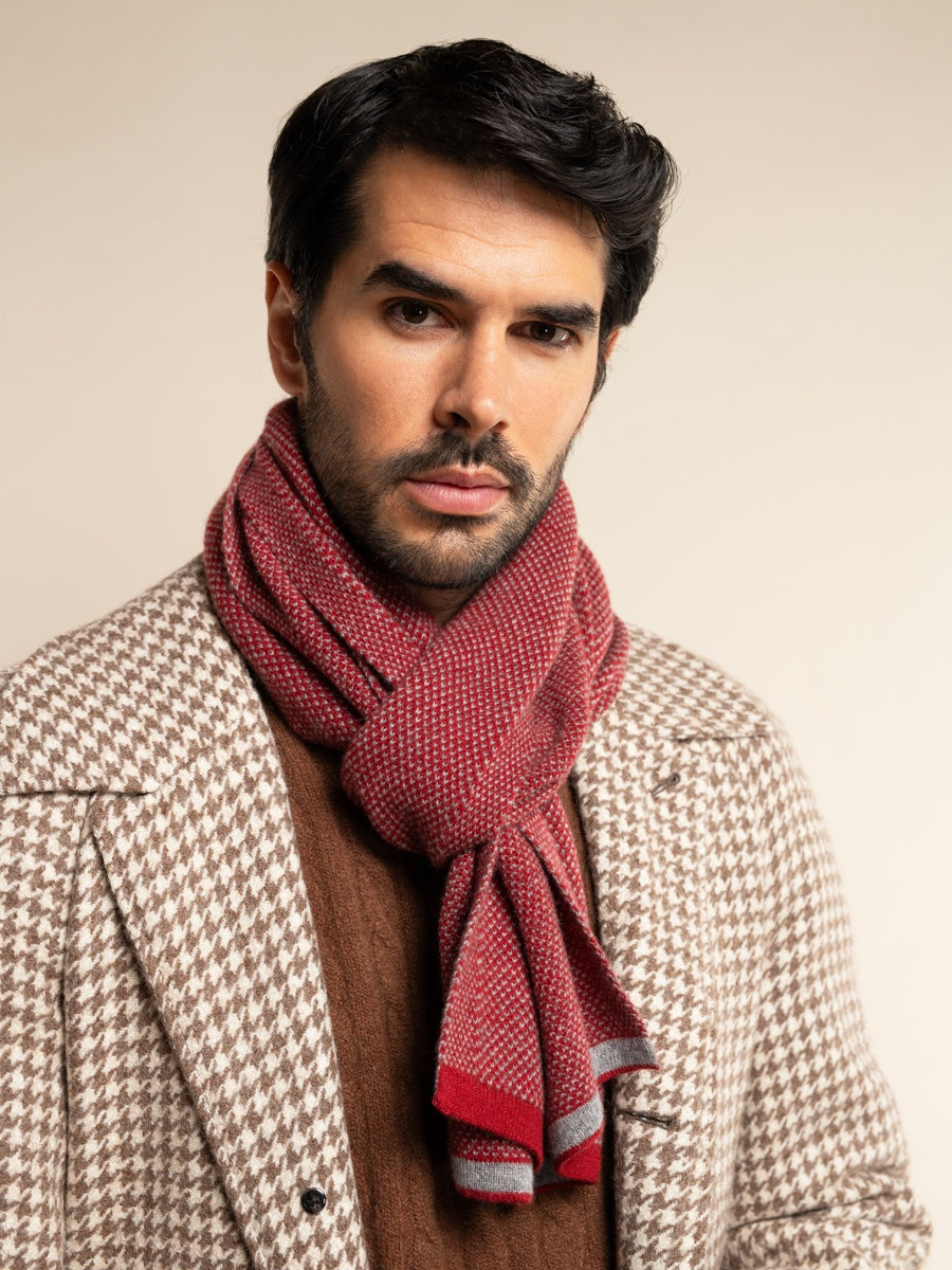Riccardo (red & grey) - 100% cashmere scarf with pattern - Leather Gloves Online - Luxury Italian Scarf - 2