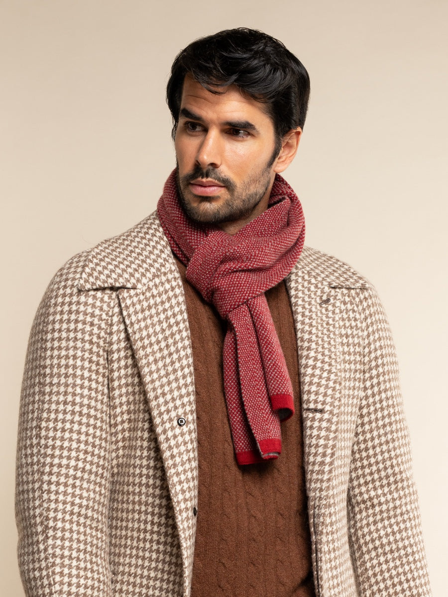 Riccardo (red & grey) - 100% cashmere scarf with pattern - Leather Gloves Online - Luxury Italian Scarf - 8