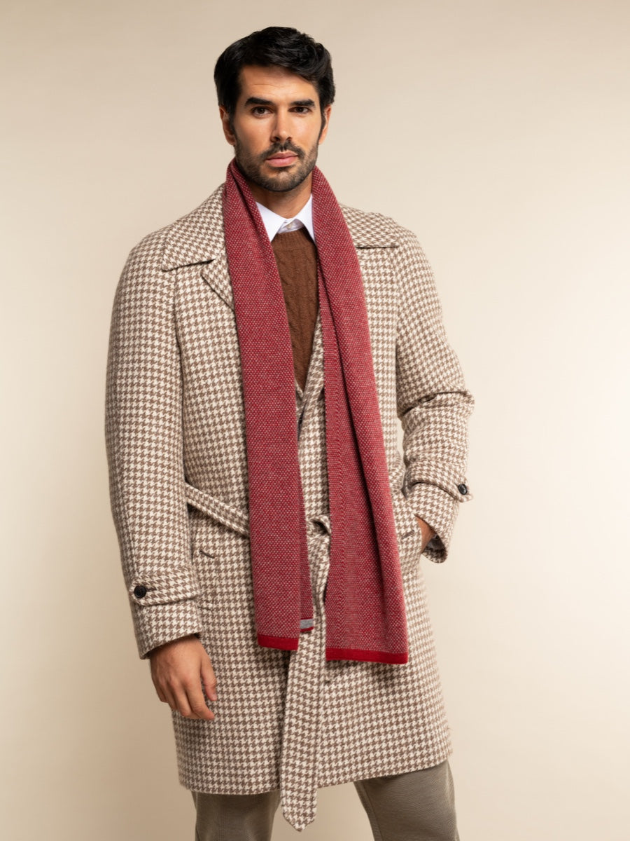 Riccardo (red & grey) - 100% cashmere scarf with pattern - Leather Gloves Online - Luxury Italian Scarf - 11