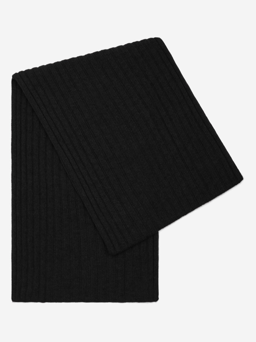 Napoli (black) - 100% cashmere ribbed scarf (unisex)- Leather Gloves Online - Luxury Beanie - 1