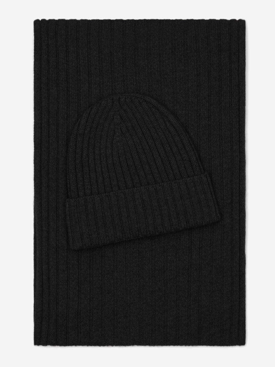 Napoli (black) - 100% cashmere ribbed scarf (unisex)- Leather Gloves Online - Luxury Beanie - 4